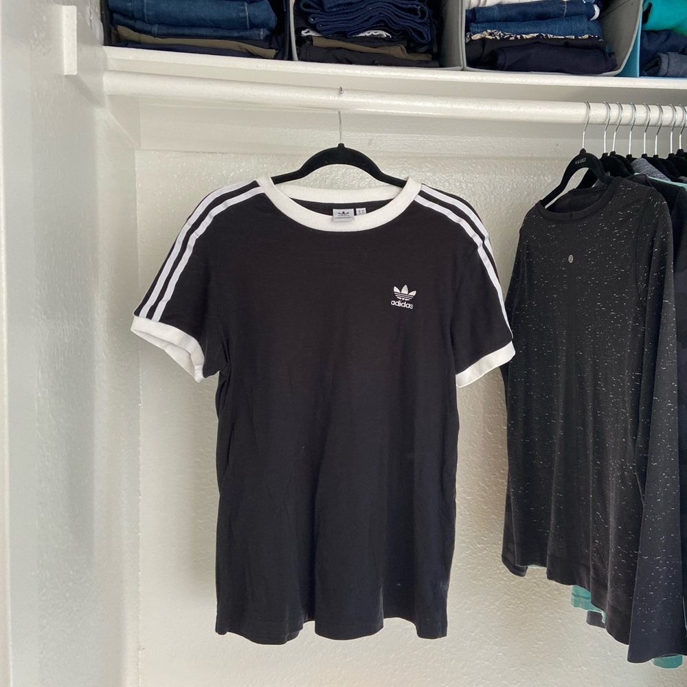 Black & White Striped Adidas T-Shirt